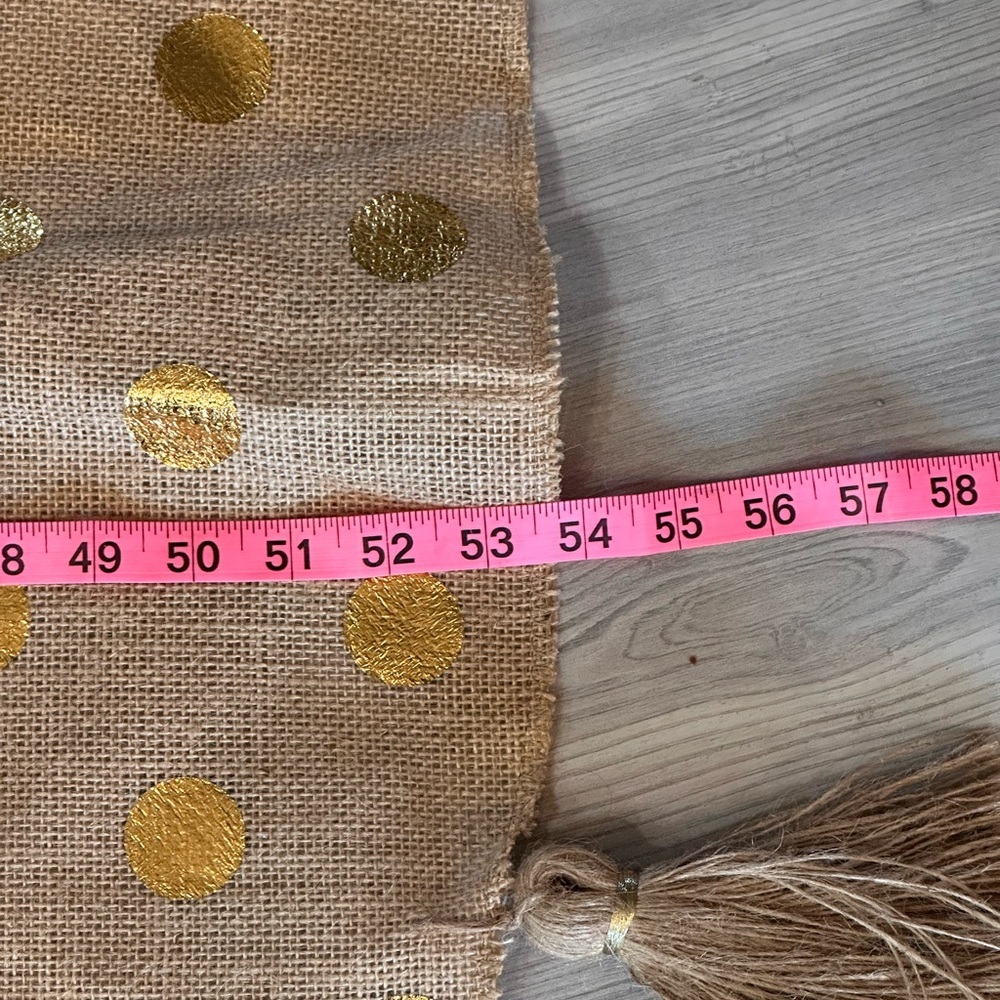 Burlap Tree Skirt with Gold Polka Dots and Large Tassels - Picture 6 of 9